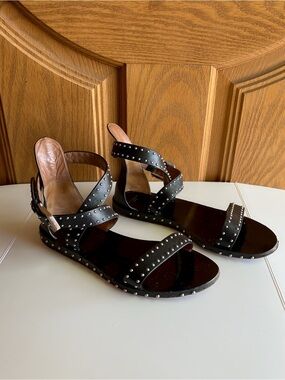 Givenchy Black Studded Leather Gladiator Sandals Silver Hardware EU 37.5